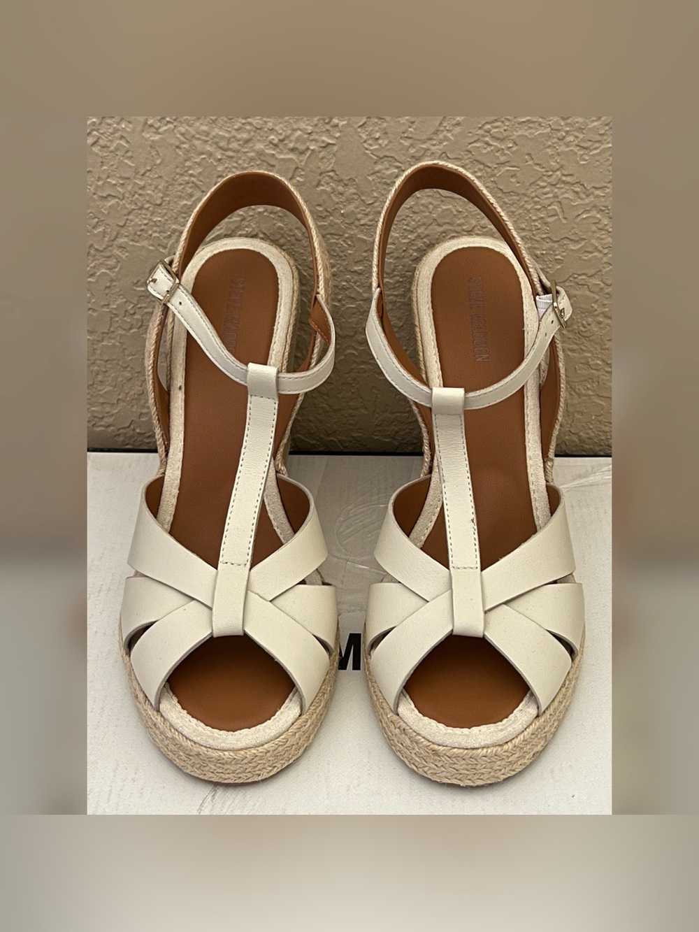 Steve Madden Thelma Bone Leather Wedge Heel Sandals Size-9.5
